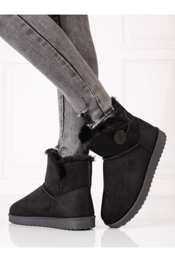 warm Women's snow boots Shelovet black z guzikiem 2