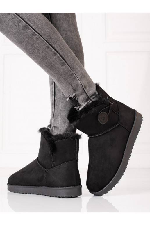warm Women's snow boots Shelovet black z guzikiem