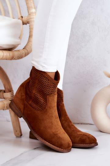 Suede Women's Boots Hidden Wedge Camel Solene 2