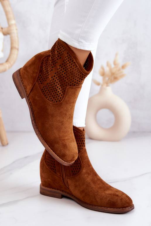 Suede Women's Boots Hidden Wedge Camel Solene Suede Women's Boots Hidden Wedge Camel Solene