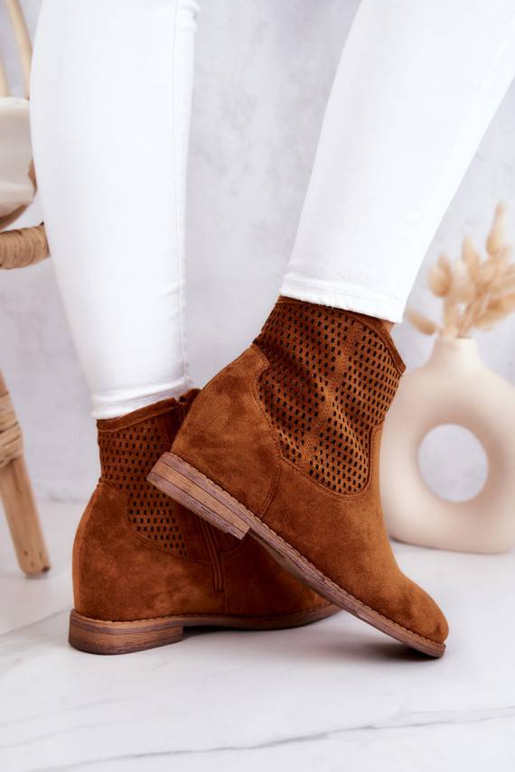 Suede Women's Boots Hidden Wedge Camel Solene