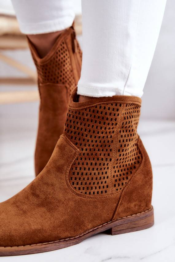 Suede Women's Boots Hidden Wedge Camel Solene