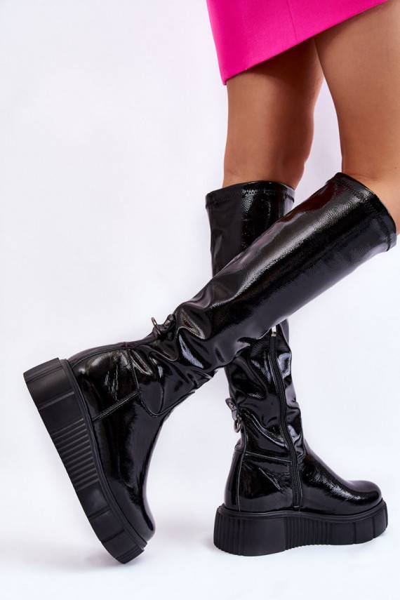 Lacquered Over The Knee Platform Boots Black Spectrum