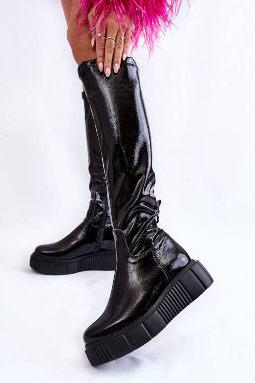 Lacquered Over The Knee Platform Boots Black Spectrum Lacquered Over The Knee Platform Boots Black Spectrum