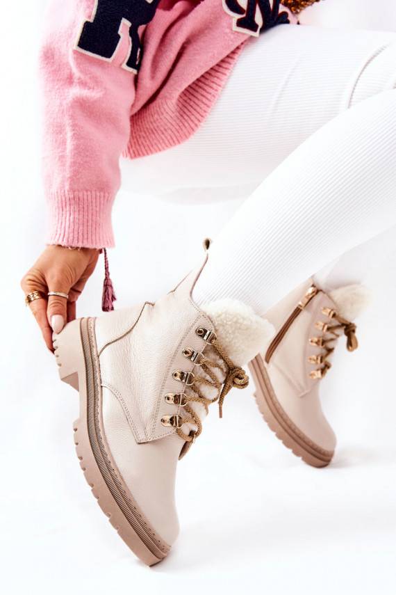 Leather Insulated Boots Beige Khaleni