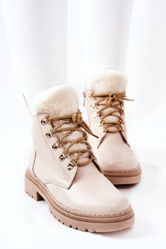 Leather Insulated Boots Beige Khaleni
