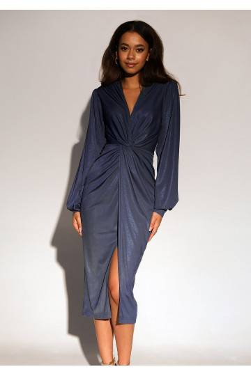 Labelle - Shiny dark blue midi dress 2