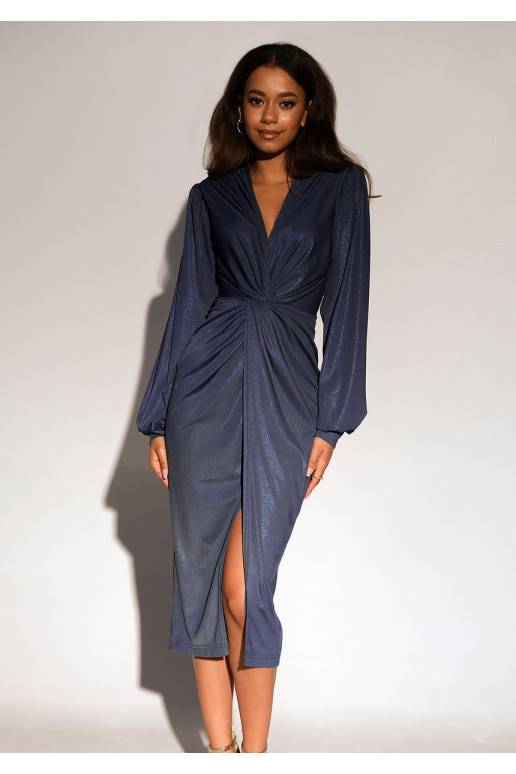 Labelle - Shiny dark blue midi dress