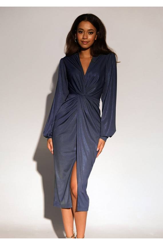 Labelle - Shiny dark blue midi dress