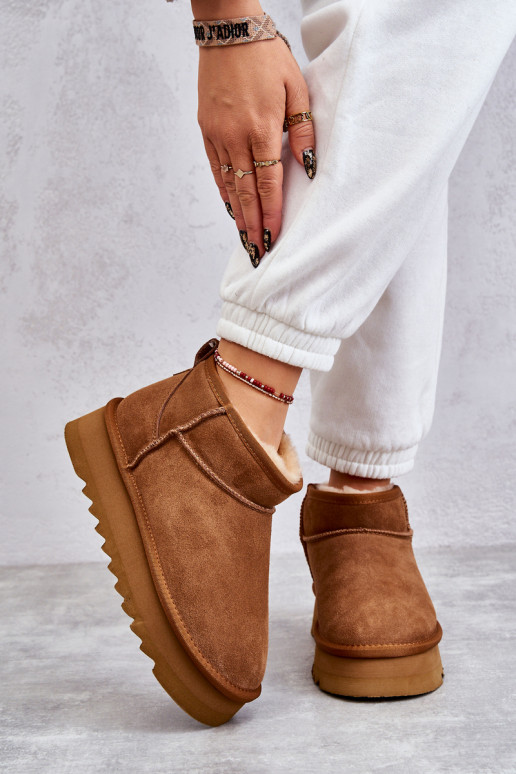 Fashionable Suede Low Snow Boots Camel Nucca