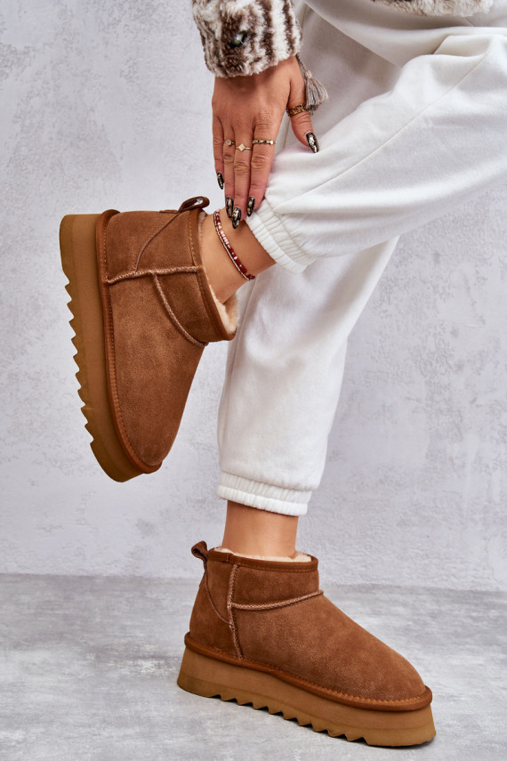 Fashionable Suede Low Snow Boots Camel Nucca