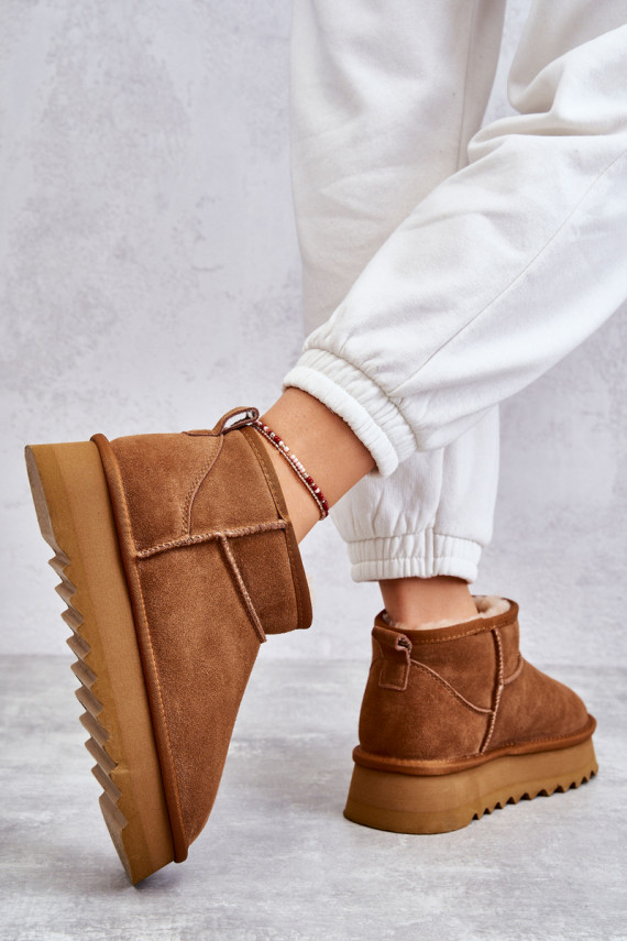 Fashionable Suede Low Snow Boots Camel Nucca