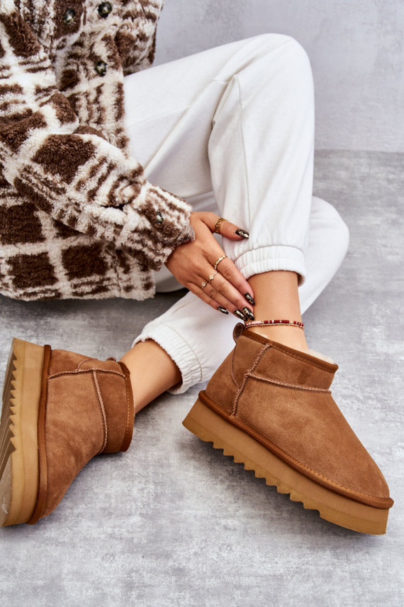 Fashionable Suede Low Snow Boots Camel Nucca