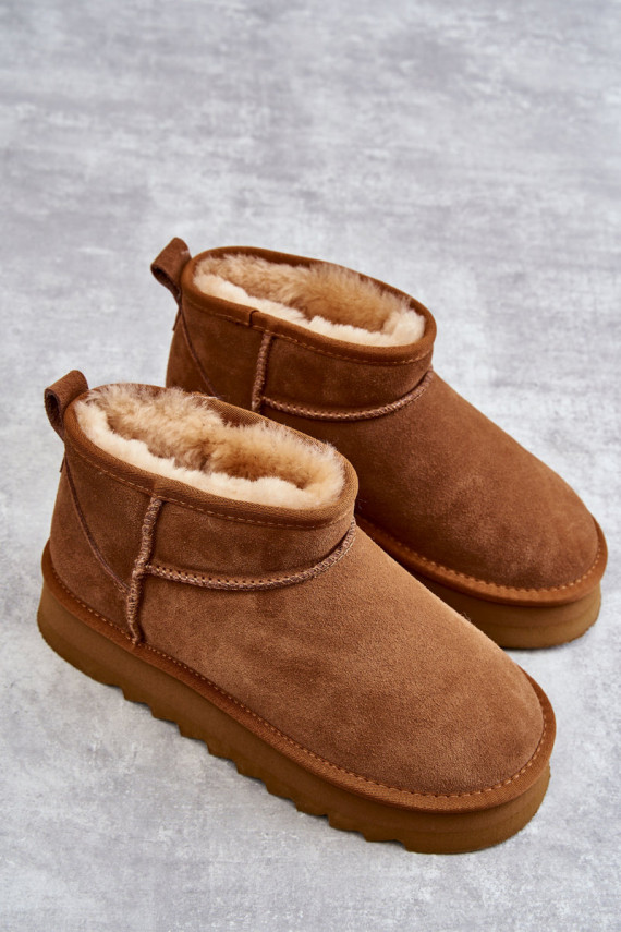 Fashionable Suede Low Snow Boots Camel Nucca