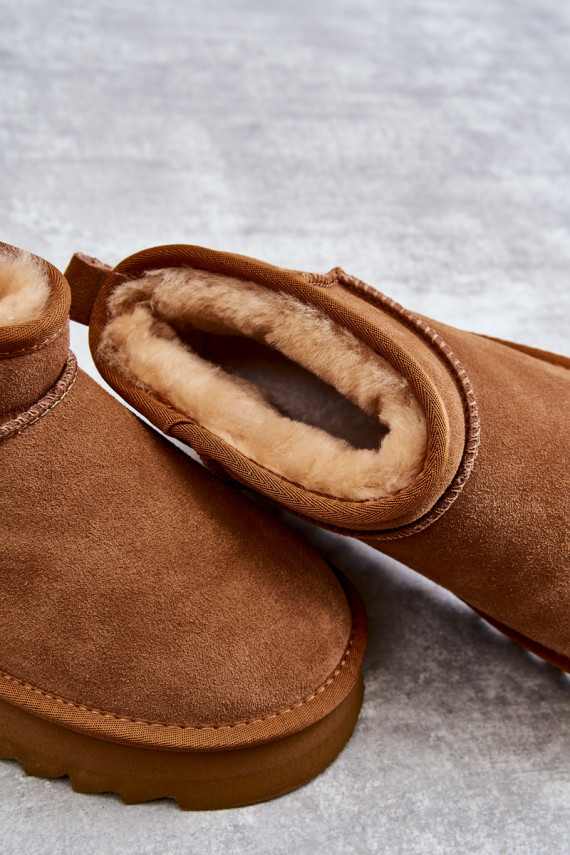 Fashionable Suede Low Snow Boots Camel Nucca