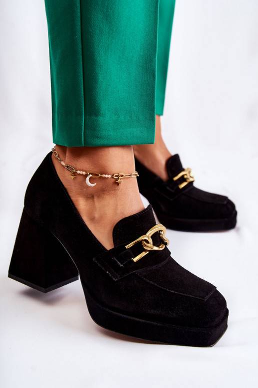 Suede Pumps With A Decorative Chain Laura Messi 2444 Black Suede Pumps With A Decorative Chain Laura Messi 2444 Black