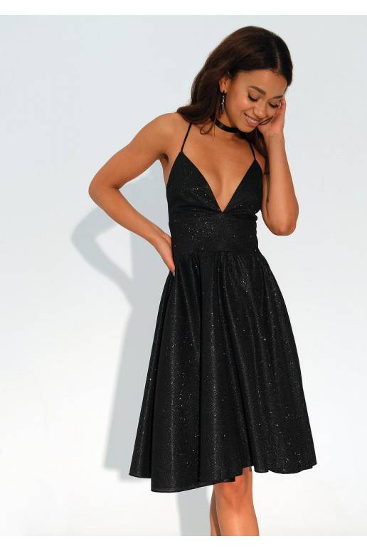 Livia - Black midi brocade strap dress Livia - Black midi brocade strap dress