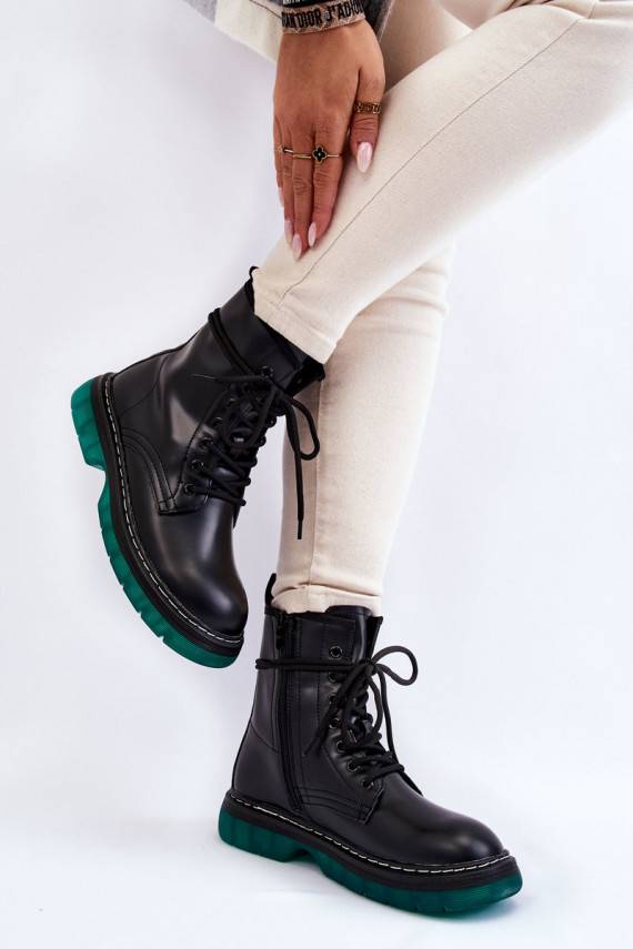 Women's Lace Up Boots With Green Sole Black Trinah