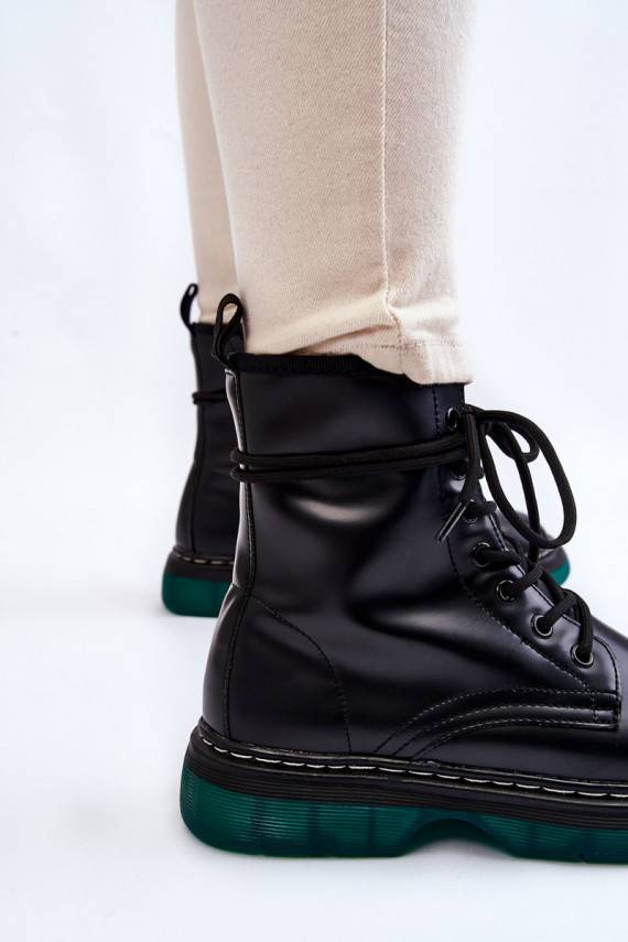 Women's Lace Up Boots With Green Sole Black Trinah