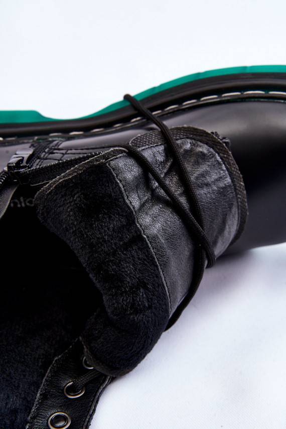 Women's Lace Up Boots With Green Sole Black Trinah