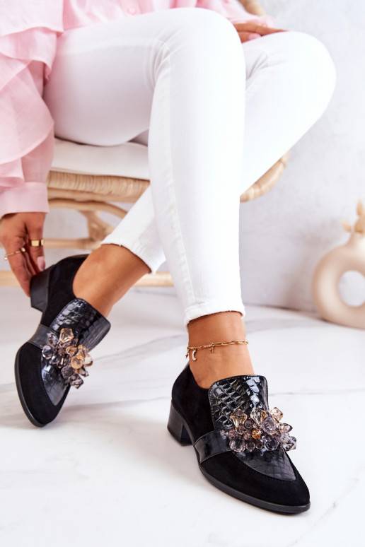 Suede Shoes With Decoration Black Davine