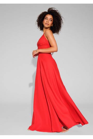 Selena - Shiny red satin maxi dress 2