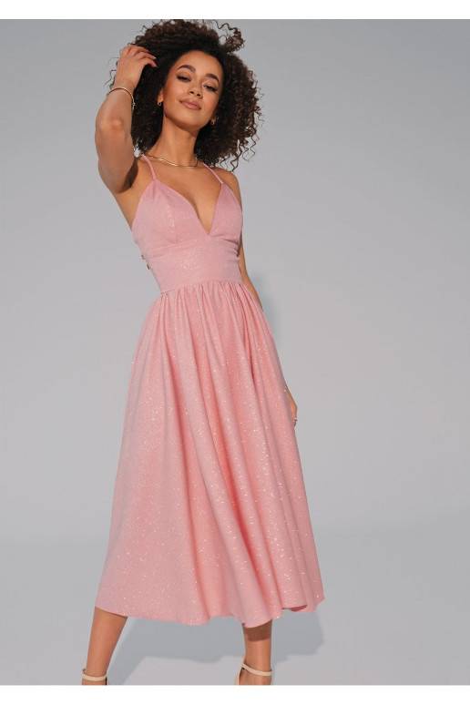 Livia - Powder pink midi brocade strap dress