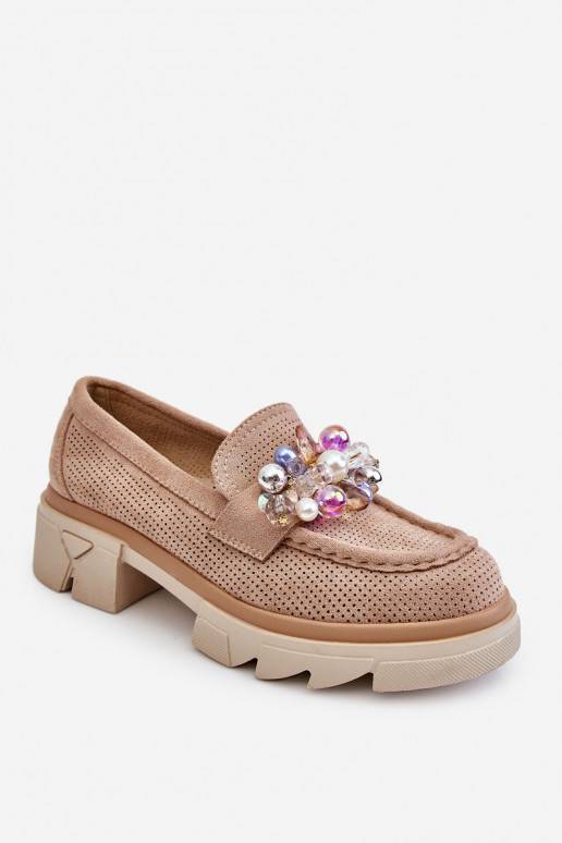 Women's Loafers Shoes With Ornaments Beige Issac