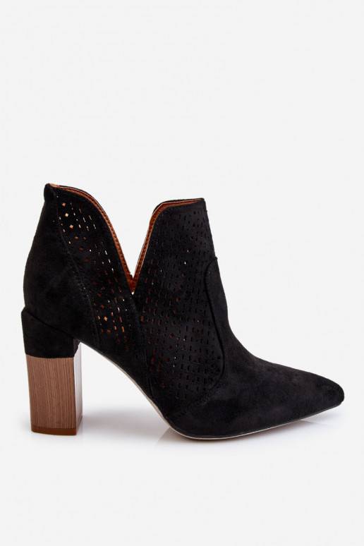 Fashionable Suede Openwork High Heel Boots Black Genevi