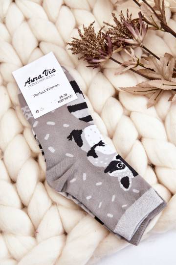 Women's Mismatched Raccoon Funny Socks Gray