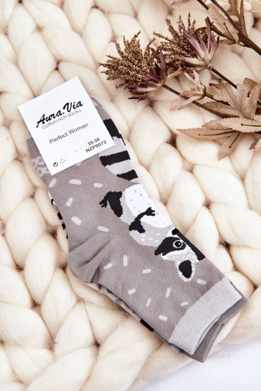 Women's Mismatched Raccoon Funny Socks Gray