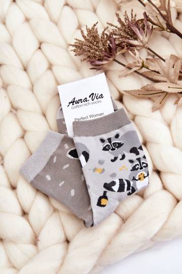 Women's Mismatched Raccoon Funny Socks Gray 2