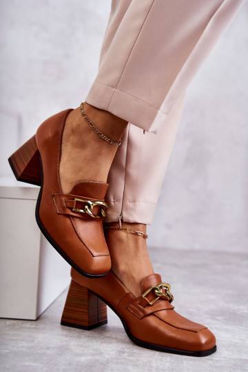 Leather Pumps With Chain Laura Messi 2514 Camel 2