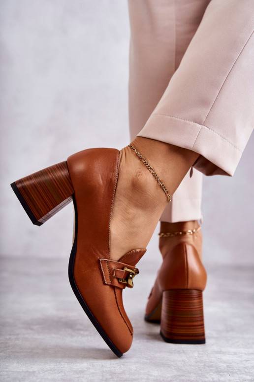 Leather Pumps With Chain Laura Messi 2514 Camel Leather Pumps With Chain Laura Messi 2514 Camel