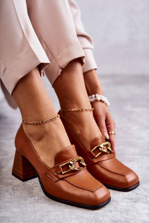 Leather Pumps With Chain Laura Messi 2514 Camel