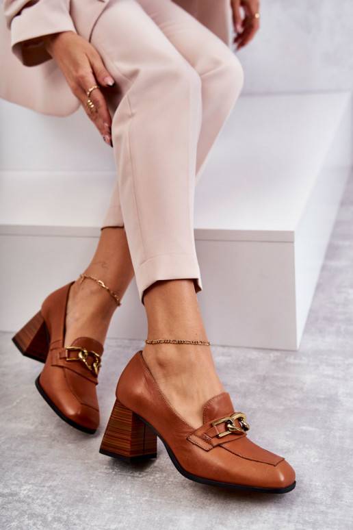 Leather Pumps With Chain Laura Messi 2514 Camel Leather Pumps With Chain Laura Messi 2514 Camel
