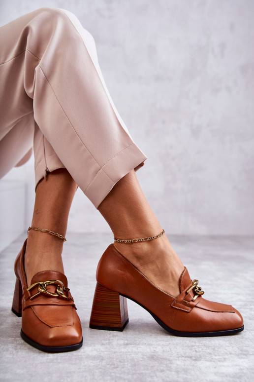 Leather Pumps With Chain Laura Messi 2514 Camel Leather Pumps With Chain Laura Messi 2514 Camel