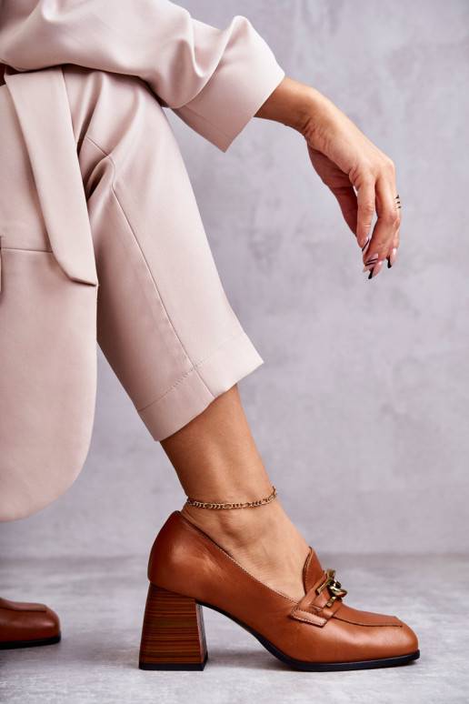 Leather Pumps With Chain Laura Messi 2514 Camel Leather Pumps With Chain Laura Messi 2514 Camel