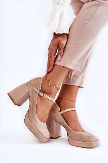 Suede Pumps On A Chunky Heel Beige Tina 2