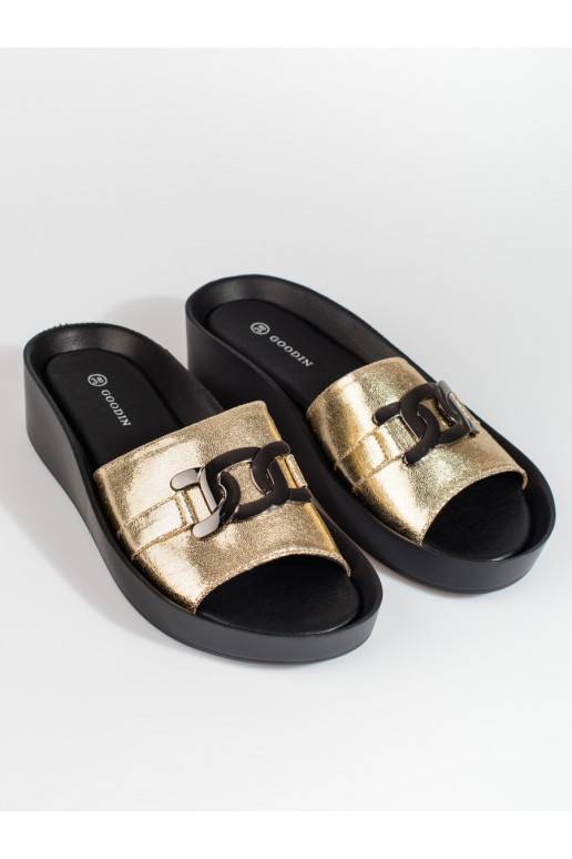 gold color  slippers  with platform Shelovet