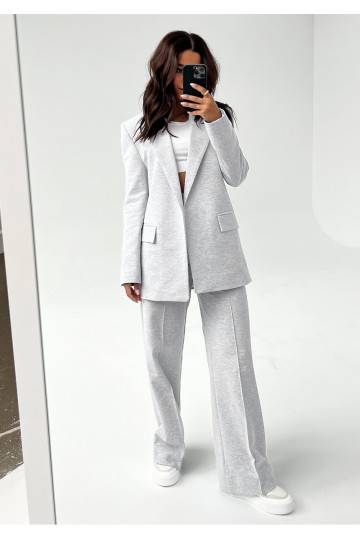 Ellis - Loose light melange grey cotton pants 2