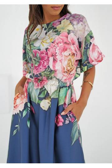 Greta - navy blue floral printed midi dress 2