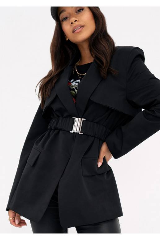 boohoo Short Belted Wool Look Coat - Black - Size 8