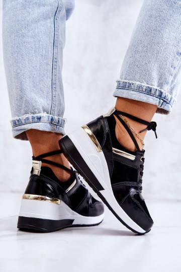 Leather sports shoes on a wedge Black and white Rayana  2
