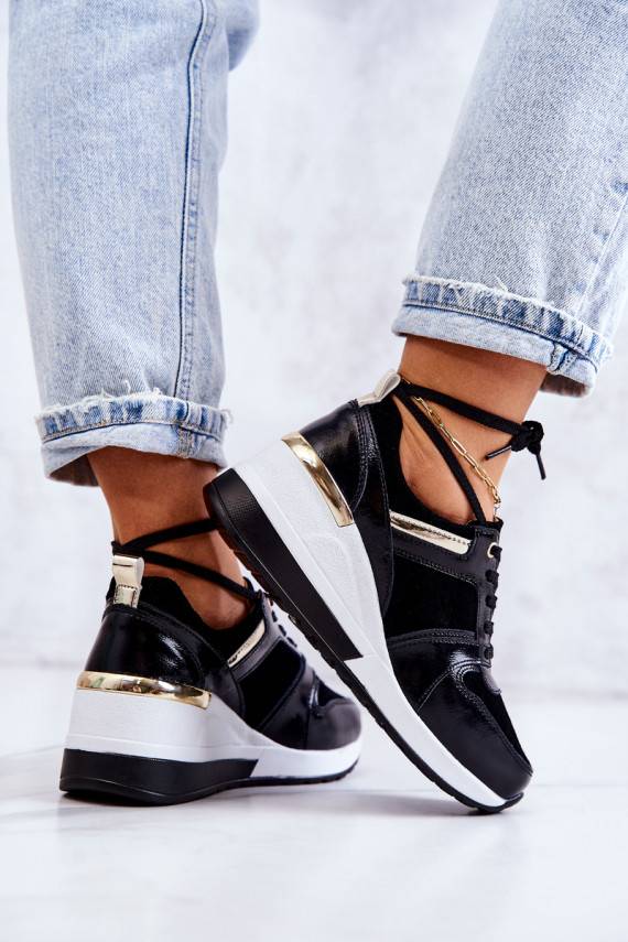 Leather sports shoes on a wedge Black and white Rayana 