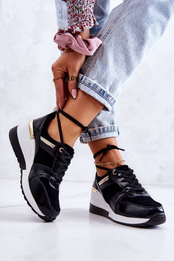 Leather sports shoes on a wedge Black and white Rayana 