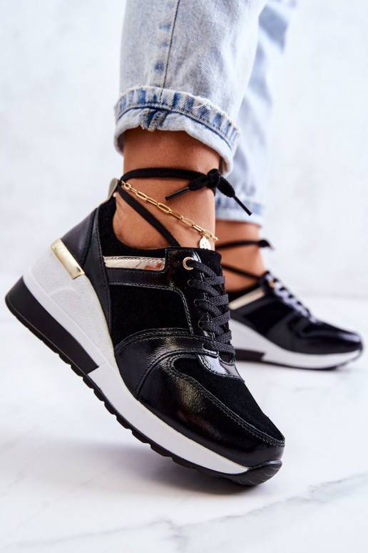 Leather sports shoes on a wedge Black and white Rayana  Leather sports shoes on a wedge Black and white Rayana