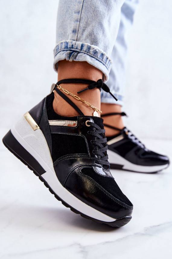 Leather sports shoes on a wedge Black and white Rayana 