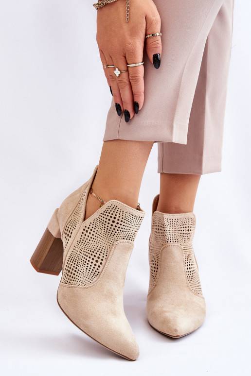 Openwork Suede High Heel Boots Light beige Leanna