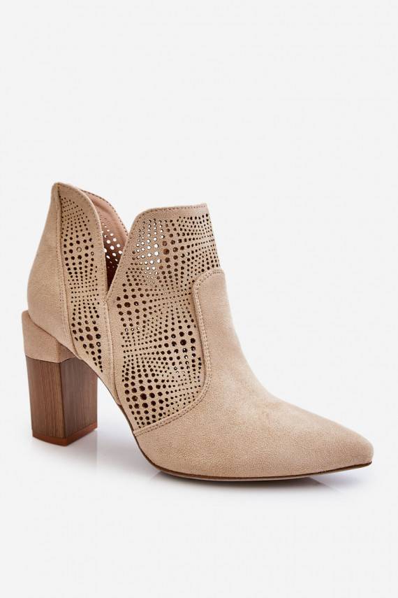 Openwork Suede High Heel Boots Light beige Leanna